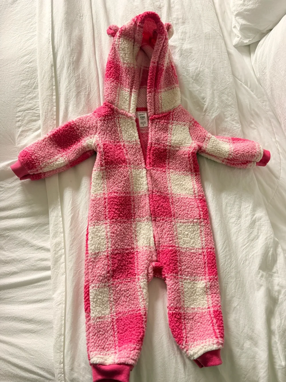 Carter's Pink and Cream Sherpa Check One-Piece